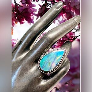 Stunning Blue Labradorite Teardrop Ring-7/925